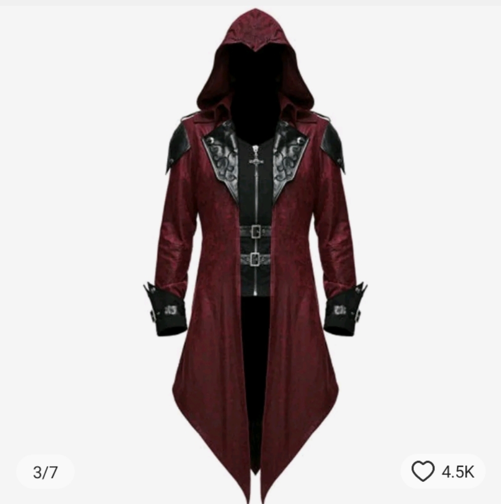 Men's tail coat medieval Gothic steampunk retro long sleeve hoodie